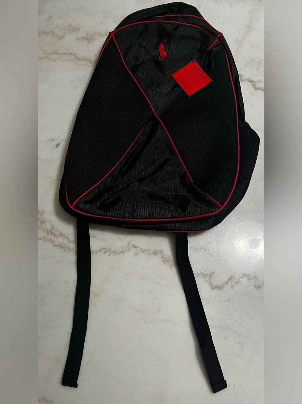 Polo Ralph Lauren Backpack Black & Red Canvas Mesh Basic Bag New With Tags
